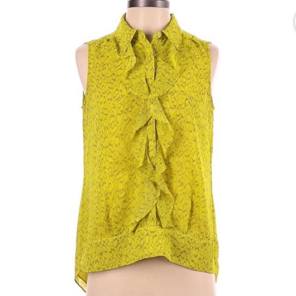 CAbi Tops - Cabi | Reign Ruffle Front Sleeveless Blouse Hi Low Hem Chartreuse #3071